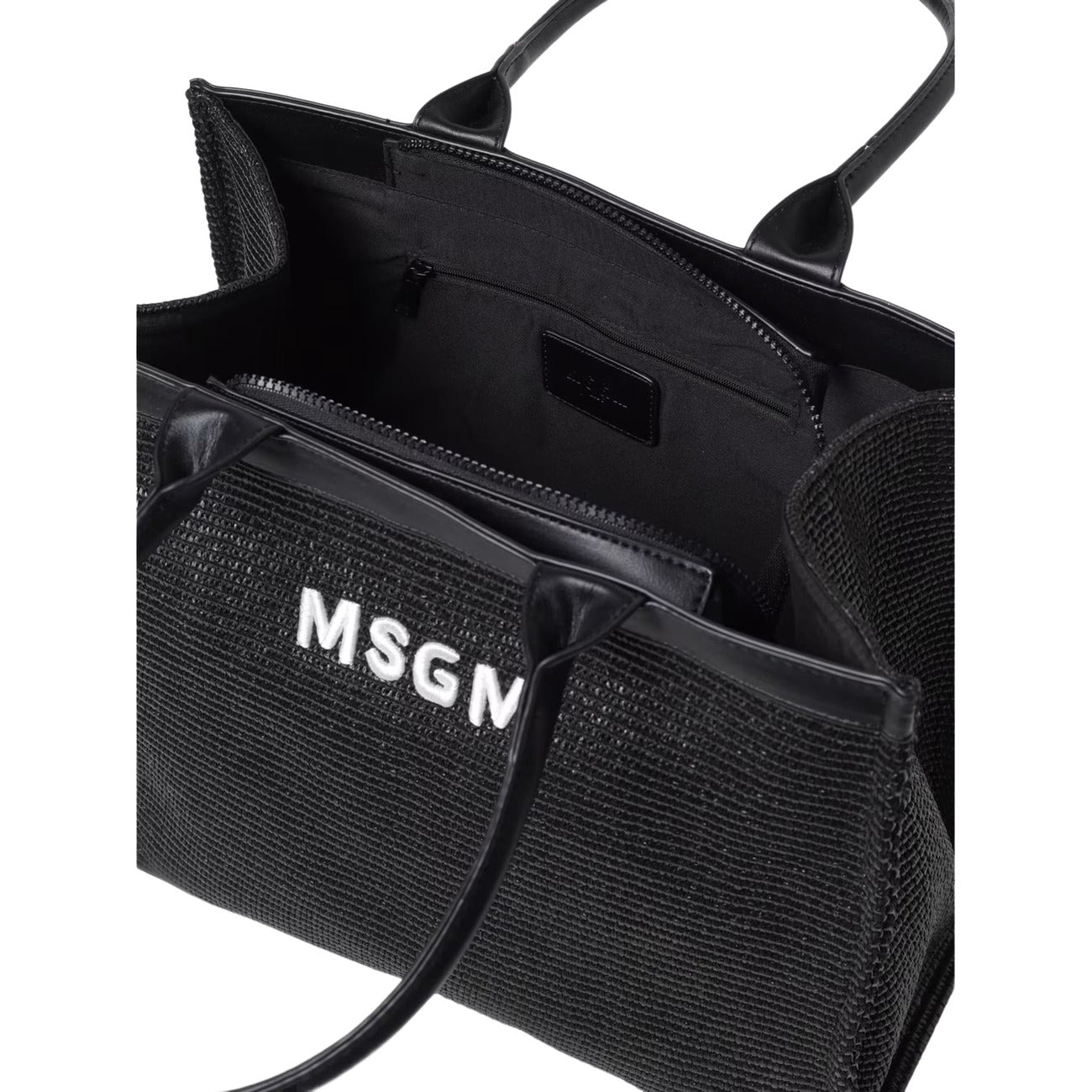 msgm - STRAW AND ECO-LEATHER BAG GIRL NERO/BLAC